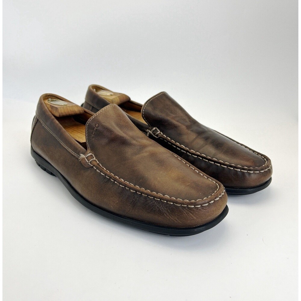 ECCO Classic Moc 2.0 Loafers Men Sz 10-10.5 EU 44 Brown Leather Slip-on Drivers